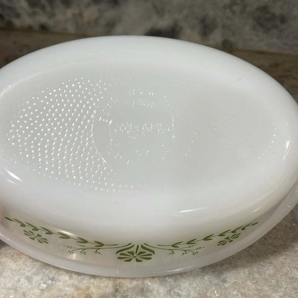 Vintage Glasbake White and Green Milk glass Bakeware Casserole Dish